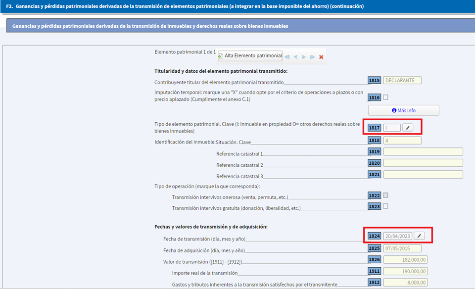 IRPF inmueble vendido